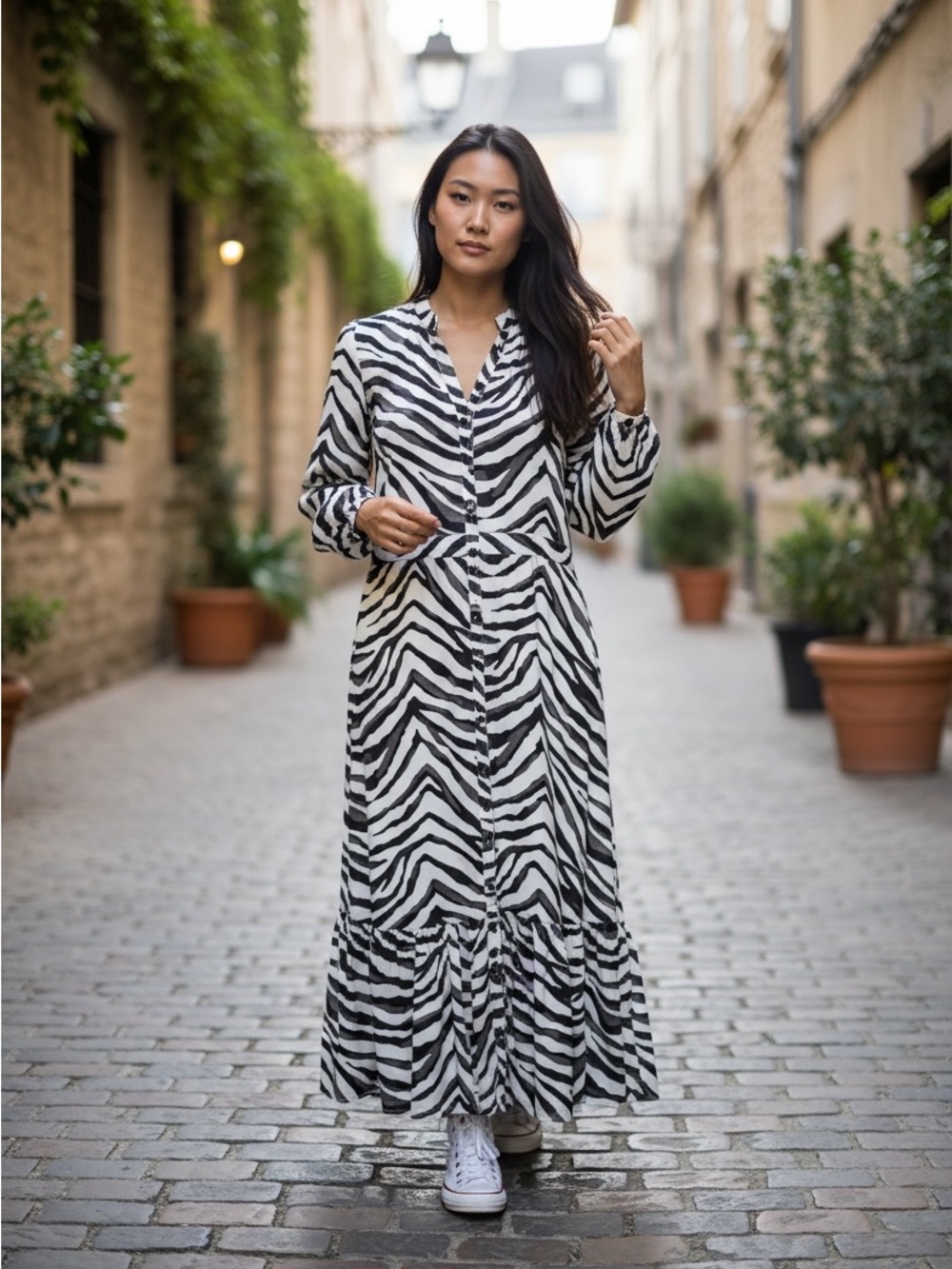 Banana Republic Black & White Striped Button-Front Dress